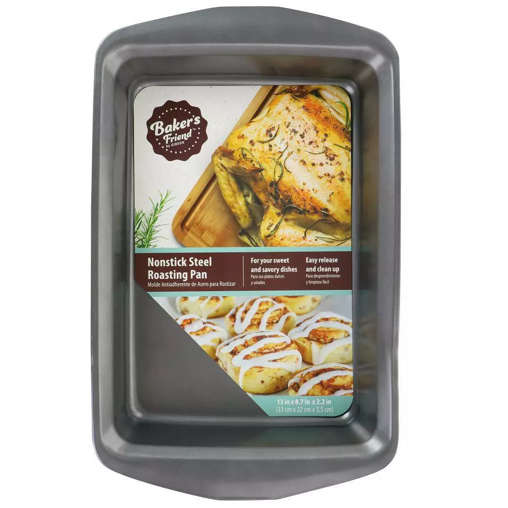 Baker's Friend 16.75 in. 2.6 qt. Gray Nonstick Steel Roasting Pans by Gibson 7 Baker's Friend 16.75 in. 2.6 qt. Gray Nonstick Steel Roasting Pans by Gibson - Image 5