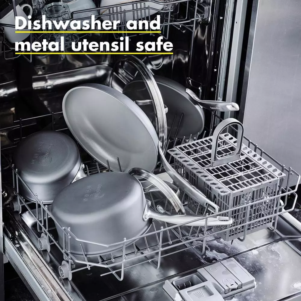 Chatham 11 in. Hard-Anodized Aluminum Ceramic Nonstick Frying Pan in Gray with Glass Lid by GreenPan 7 Chatham 11 in. Hard-Anodized Aluminum Ceramic Nonstick Frying Pan in Gray with Glass Lid by GreenPan - Image 5