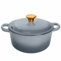 3 qt. Round Cast Iron Enameled Gray Dutch Oven with Lid by LEXI HOME