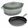 2 Piece 7 qt. Enameled Cast Iron Casserole and 10.25 in. Skillet in Gray by MegaChef -Cookware Sales Shop gray megachef pot pan sets 985118946m 64 1000