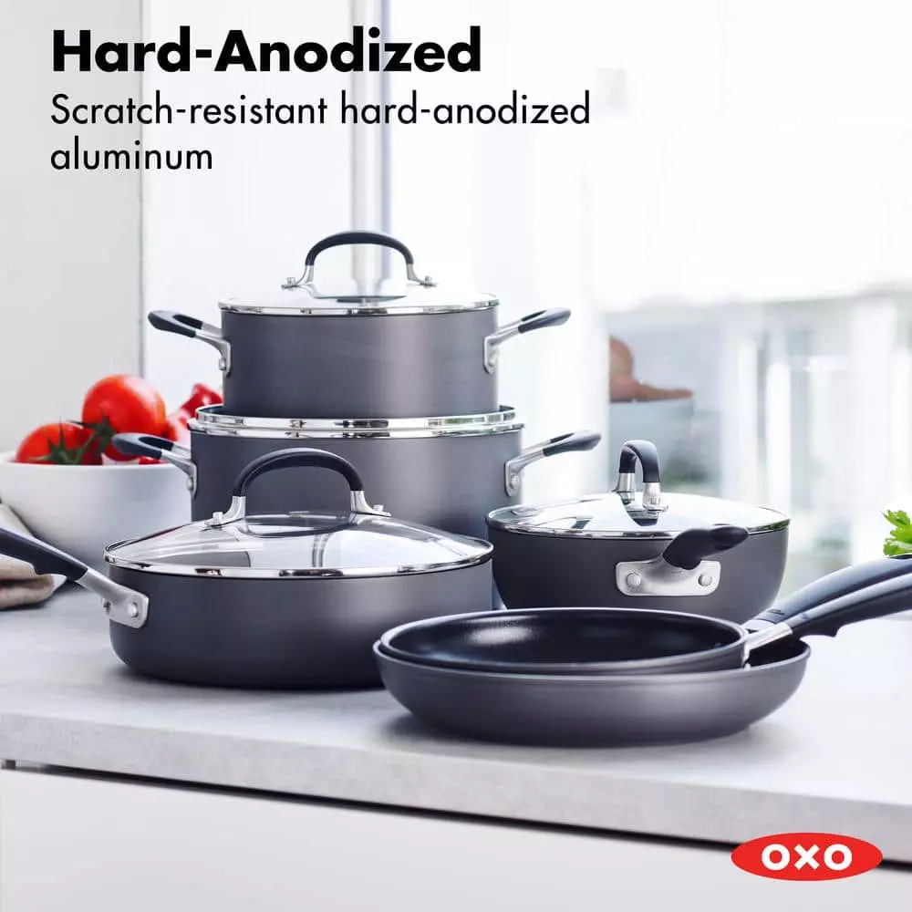 Good Grips 10-Piece Hard-Anodized Aluminum Nonstick Cookware Set in Gray by OXO 4 Good Grips 10-Piece Hard-Anodized Aluminum Nonstick Cookware Set in Gray by OXO - Image 2
