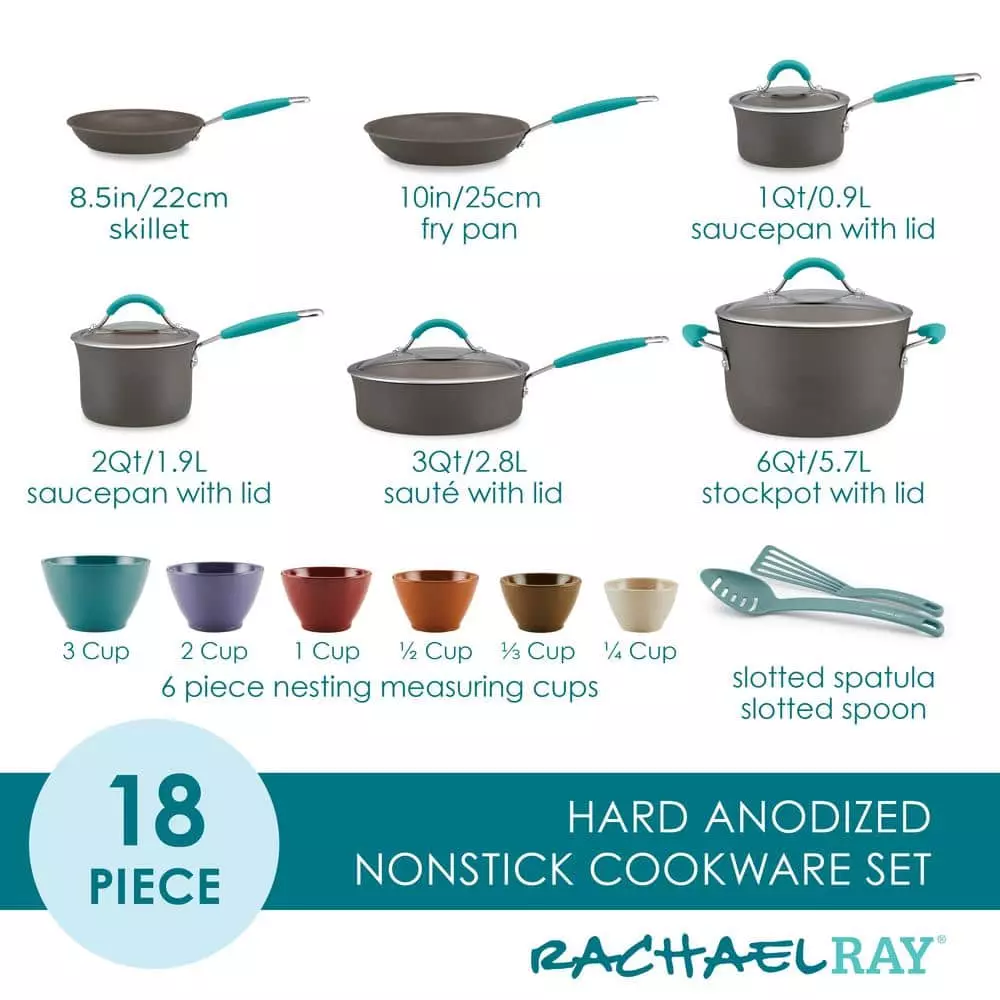 Cucina 18-Piece Hard Anodized Nonstick Cookware Set in Gray by Rachael Ray 4 Cucina 18-Piece Hard Anodized Nonstick Cookware Set in Gray by Rachael Ray - Image 2