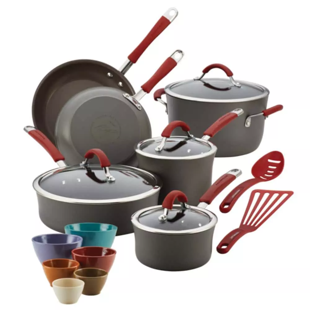 Cucina 18-Piece Hard Anodized Nonstick Cookwaree Set in Grey by Rachael Ray 3 Cucina 18-Piece Hard Anodized Nonstick Cookwaree Set in Grey by Rachael Ray