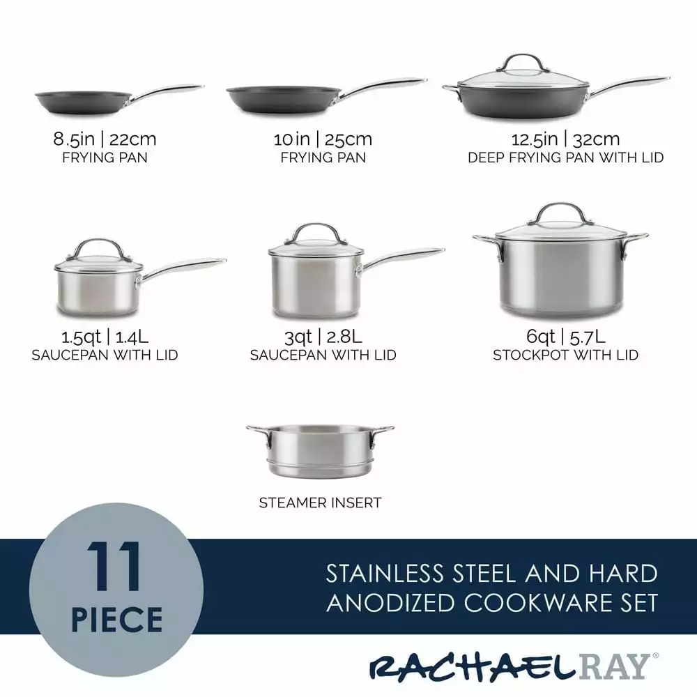 11-Piece Stainless Steel Professional Cookware Set with Lids by Rachael Ray 4 11-Piece Stainless Steel Professional Cookware Set with Lids by Rachael Ray - Image 2