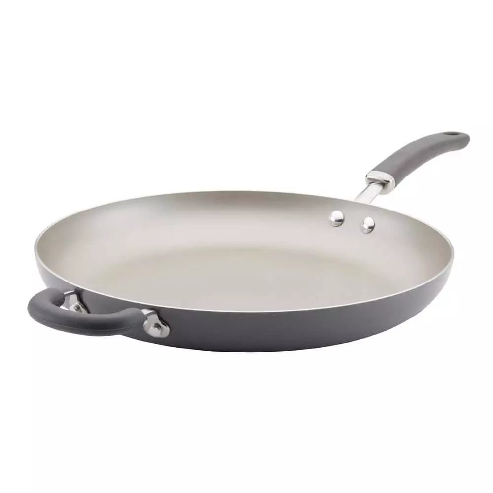14.5 in. Aluminum Nonstick Create Delicious Frying Pan with Helper Handle in Gray Shimmer by Rachael Ray 3 14.5 in. Aluminum Nonstick Create Delicious Frying Pan with Helper Handle in Gray Shimmer by Rachael Ray