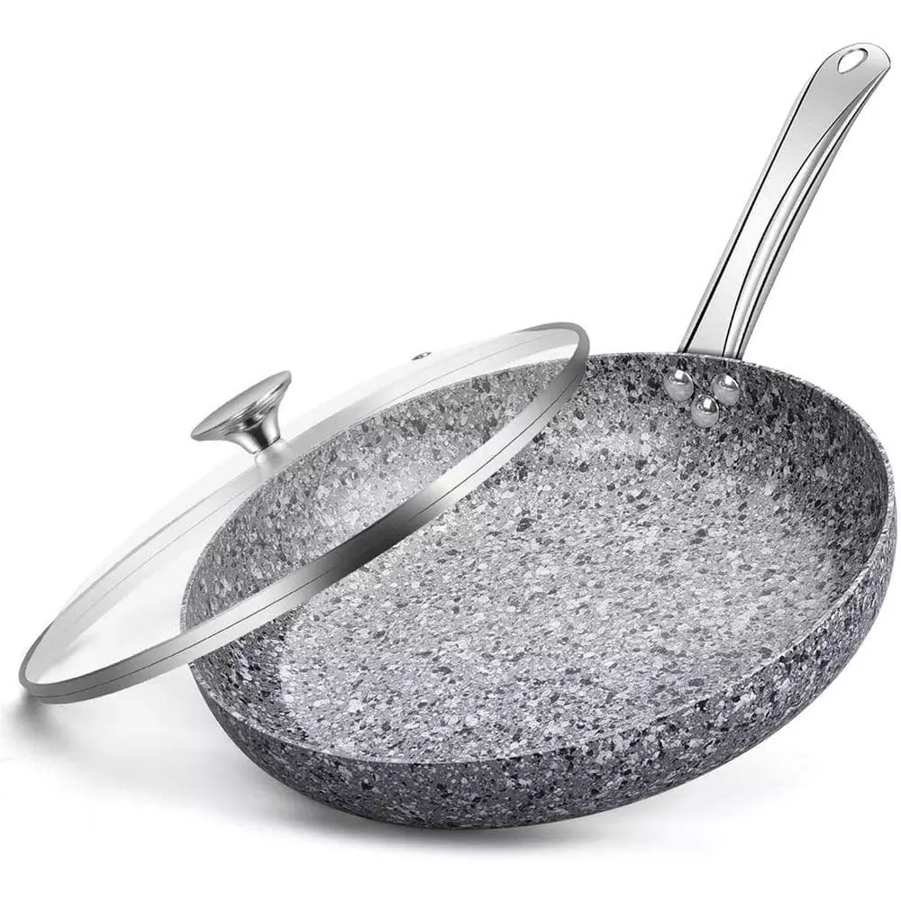 CSK 11 in. Granite Aluminum Non-Stick Frying Pan in Gray with Lid by Unbranded 3 CSK 11 in. Granite Aluminum Non-Stick Frying Pan in Gray with Lid by Unbranded