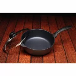 Classic Series 3.2 qt. Cast Aluminum Nonstick Saute Pan in Gray with Glass Lid by Swiss Diamond -Cookware Sales Shop gray swiss diamond saute pans 6724c 4f 1000
