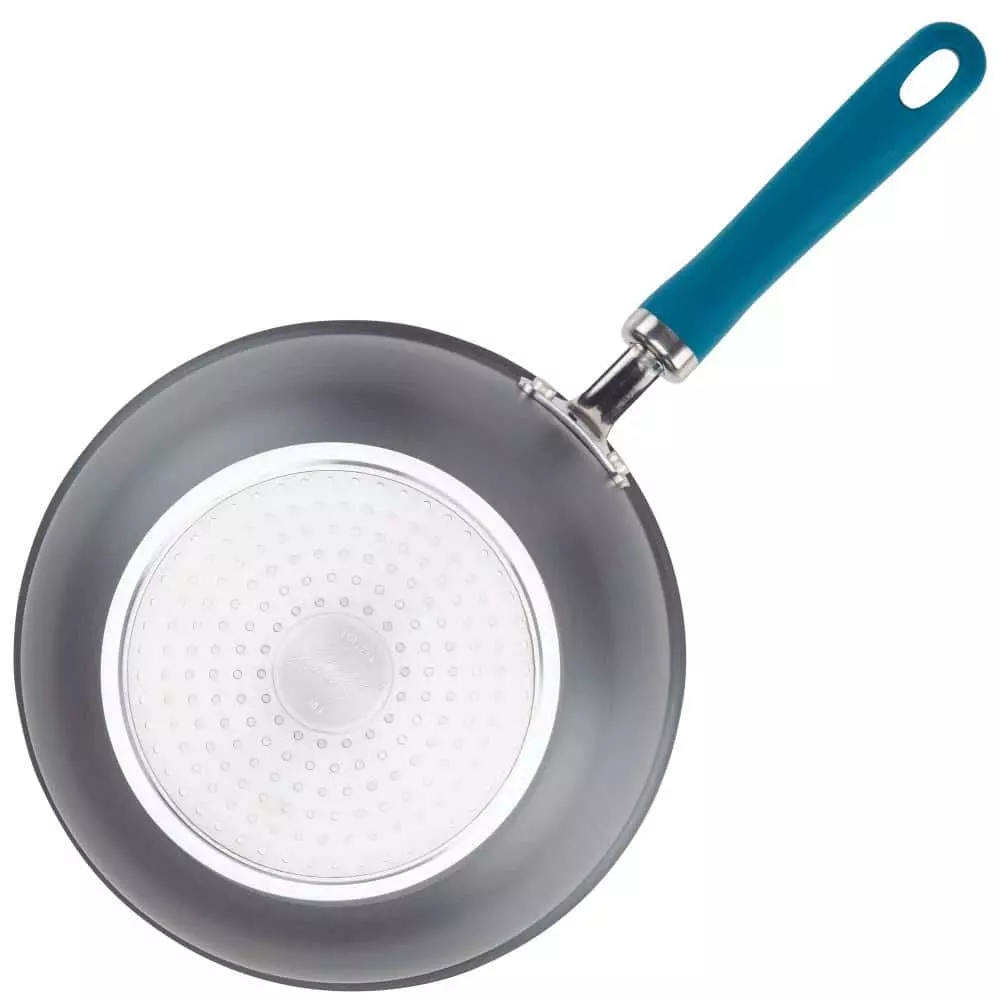 Create Delicious 10 in. Hard-Anodized Aluminum Nonstick Skillet in Gray With Teal Handles with Glass Lid by Rachael Ray 5 Create Delicious 10 in. Hard-Anodized Aluminum Nonstick Skillet in Gray With Teal Handles with Glass Lid by Rachael Ray - Image 3