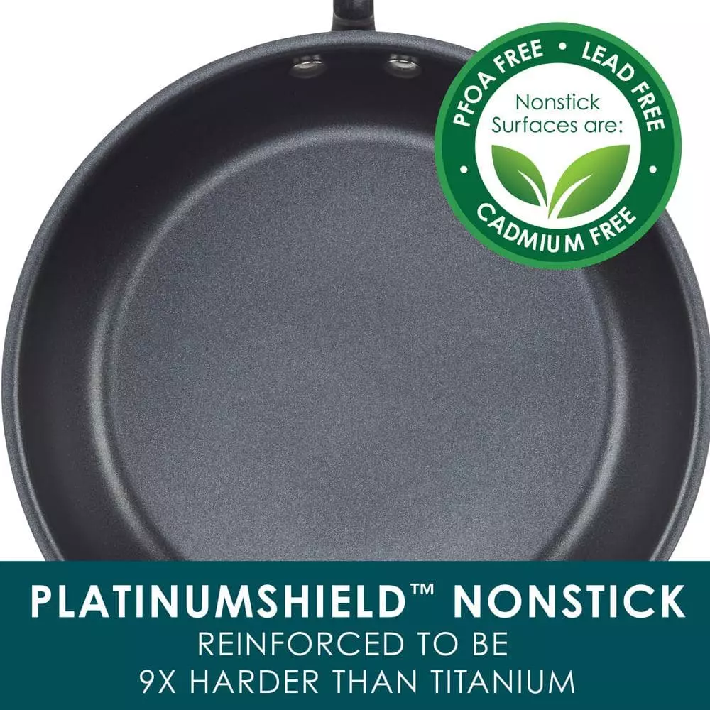 Create Delicious 10 in. Hard-Anodized Aluminum Nonstick Skillet in Gray With Teal Handles with Glass Lid by Rachael Ray 8 Create Delicious 10 in. Hard-Anodized Aluminum Nonstick Skillet in Gray With Teal Handles with Glass Lid by Rachael Ray - Image 6