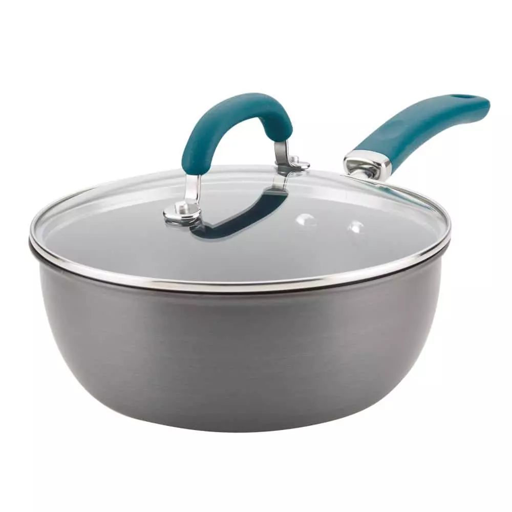 Create Delicious 10 in. Hard-Anodized Aluminum Nonstick Skillet in Gray With Teal Handles with Glass Lid by Rachael Ray 3 Create Delicious 10 in. Hard-Anodized Aluminum Nonstick Skillet in Gray With Teal Handles with Glass Lid by Rachael Ray