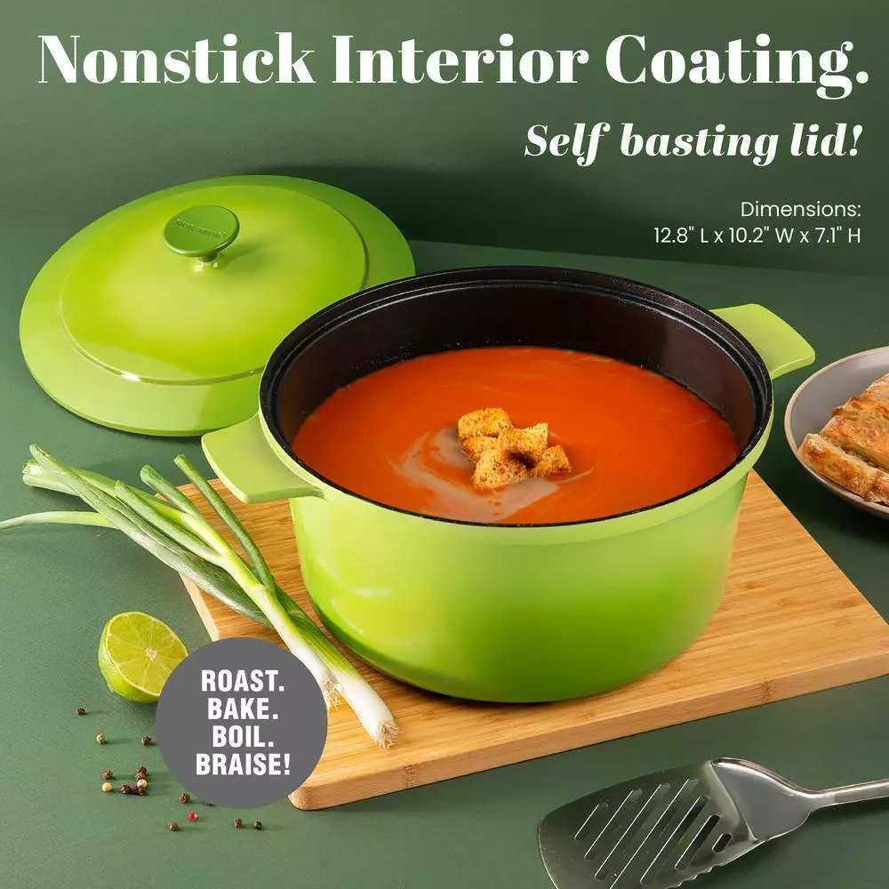 5 qt. Round Aluminum Ultra-Durable Nonstick Mineral and Diamond Coating Dutch Oven in Green by GRANITESTONE 5 5 qt. Round Aluminum Ultra-Durable Nonstick Mineral and Diamond Coating Dutch Oven in Green by GRANITESTONE - Image 3