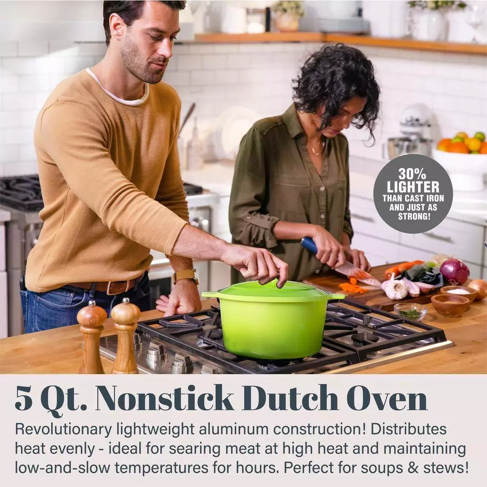 5 qt. Round Aluminum Ultra-Durable Nonstick Mineral and Diamond Coating Dutch Oven in Green by GRANITESTONE 4 5 qt. Round Aluminum Ultra-Durable Nonstick Mineral and Diamond Coating Dutch Oven in Green by GRANITESTONE - Image 2