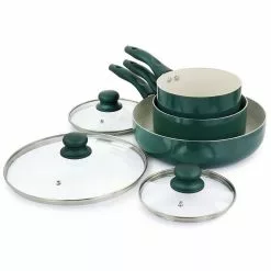 Gazebo Ceramic Nonstick Aluminum 11-Piece Cookware Set in Green by GIBSON HOME -Cookware Sales Shop green gibson home pot pan sets 985117052m 44 1000