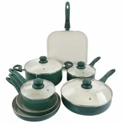 Gazebo Ceramic Nonstick Aluminum 11-Piece Cookware Set in Green by GIBSON HOME