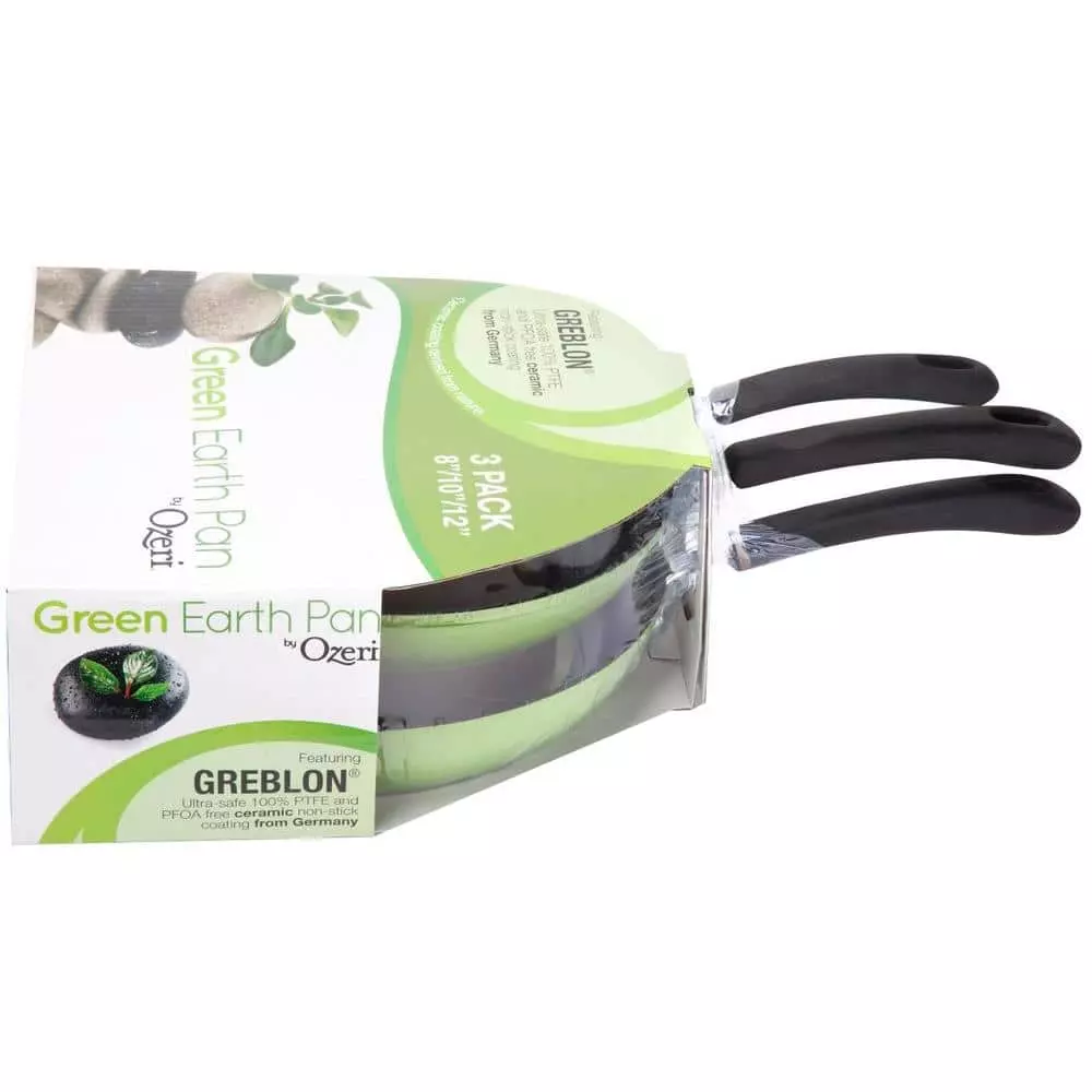 Green Earth 3-Piece Aluminum Ceramic Nonstick Frying Pan Set in Green by Ozeri 5 Green Earth 3-Piece Aluminum Ceramic Nonstick Frying Pan Set in Green by Ozeri - Image 3