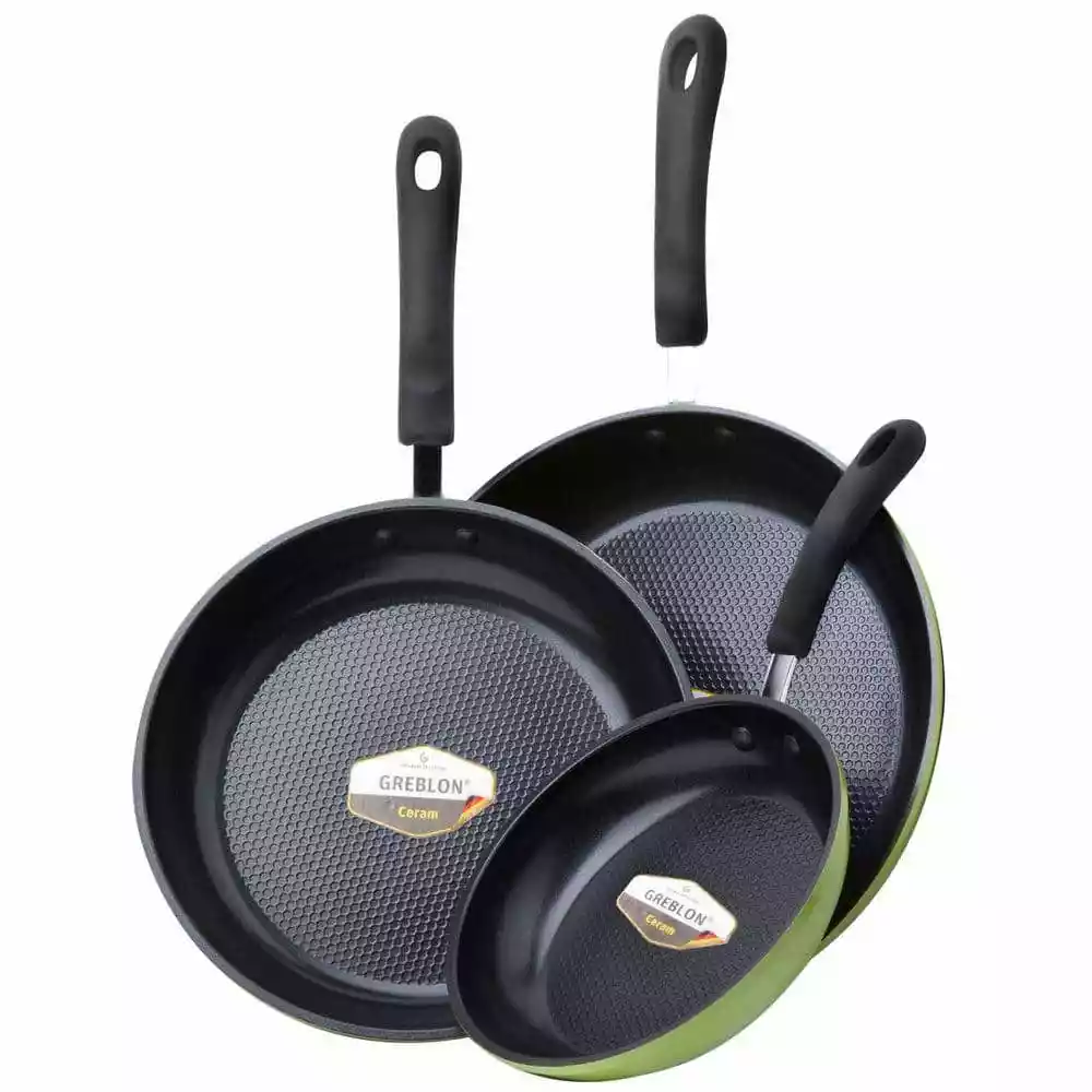Green Earth 3-Piece Aluminum Ceramic Nonstick Frying Pan Set in Green by Ozeri 4 Green Earth 3-Piece Aluminum Ceramic Nonstick Frying Pan Set in Green by Ozeri - Image 2