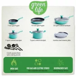 Diamond 11 in. Aluminum Ceramic Nonstick Square Griddle in Black by GreenLife 15 Diamond 11 in. Aluminum Ceramic Nonstick Square Griddle in Black by GreenLife -Cookware Sales Shop greenlife griddles cc002335 001 76 1000