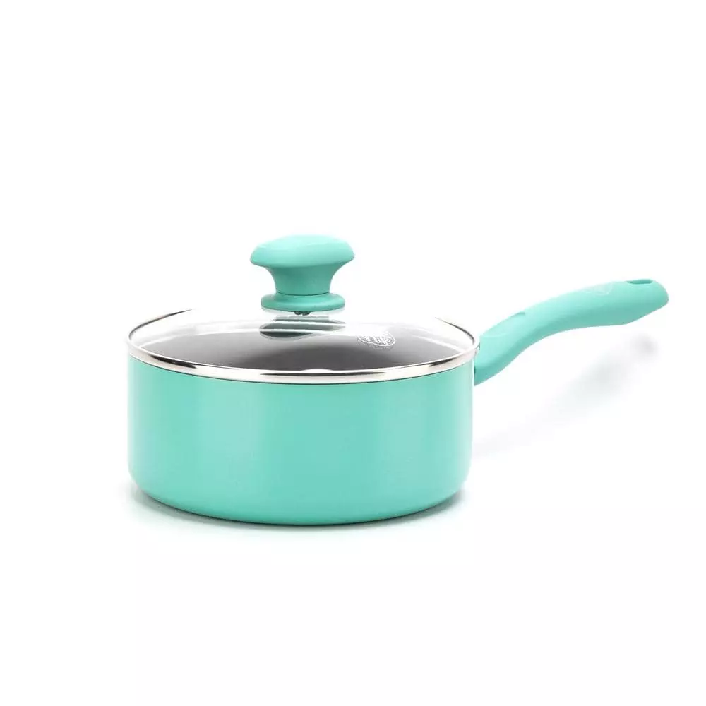 Diamond 2.5 qt. Aluminum Ceramic Nonstick Sauce Pan in Turquoise with Glass Lid by GreenLife 3 Diamond 2.5 qt. Aluminum Ceramic Nonstick Sauce Pan in Turquoise with Glass Lid by GreenLife