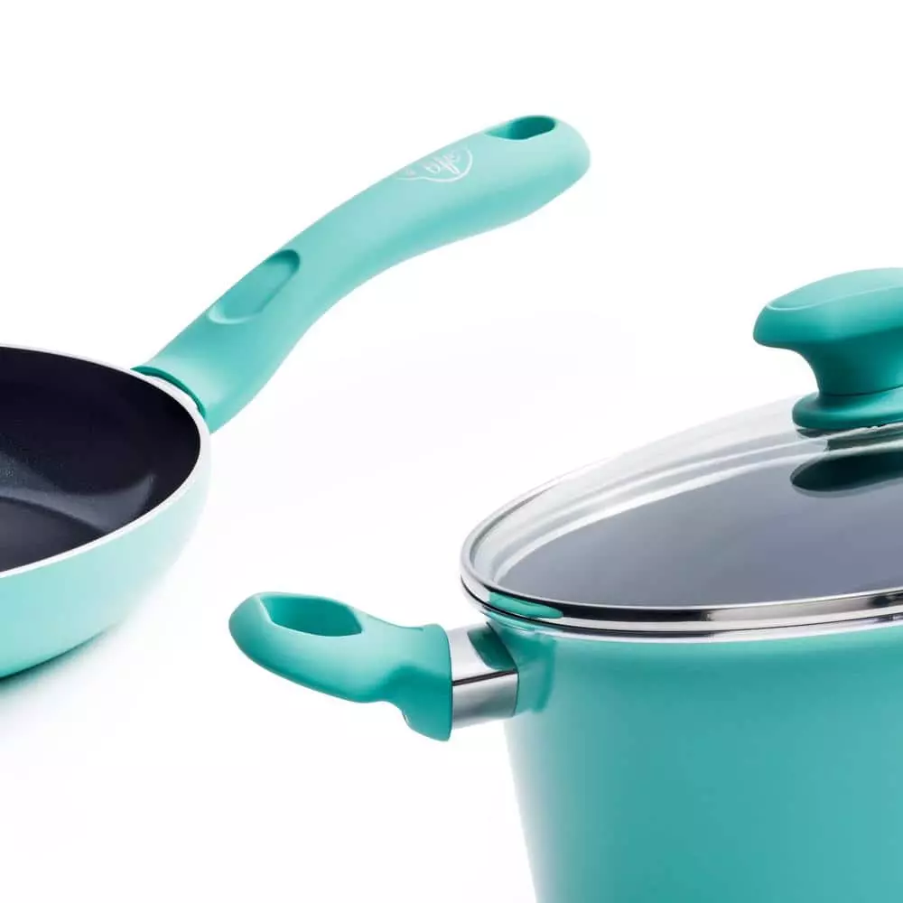 Diamond 2.5 qt. Aluminum Ceramic Nonstick Sauce Pan in Turquoise with Glass Lid by GreenLife 8 Diamond 2.5 qt. Aluminum Ceramic Nonstick Sauce Pan in Turquoise with Glass Lid by GreenLife - Image 6