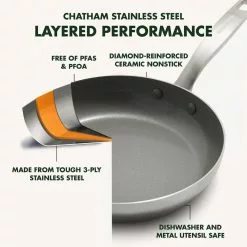 Chatham Stainless 2.5 qt. Stainless Steel Ceramic Nonstick Sauce Pan with Glass Lid by GreenPan 15 Chatham Stainless 2.5 qt. Stainless Steel Ceramic Nonstick Sauce Pan with Glass Lid by GreenPan -Cookware Sales Shop greenpan sauce pans cc005347 001 1f 1000