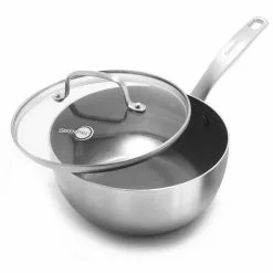 Chatham Stainless 2.5 qt. Stainless Steel Ceramic Nonstick Sauce Pan with Glass Lid by GreenPan