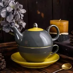 1-Cup 10 oz. Gray Porcelain Teapot Teacup and Saucer Set by Artvigor 12 1-Cup 10 oz. Gray Porcelain Teapot Teacup and Saucer Set by Artvigor -Cookware Sales Shop grey artvigor tea kettles art cc007 1f 1000
