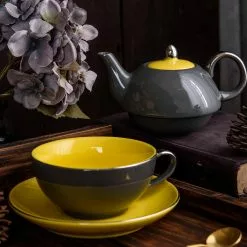 1-Cup 10 oz. Gray Porcelain Teapot Teacup and Saucer Set by Artvigor 13 1-Cup 10 oz. Gray Porcelain Teapot Teacup and Saucer Set by Artvigor -Cookware Sales Shop grey artvigor tea kettles art cc007 44 1000