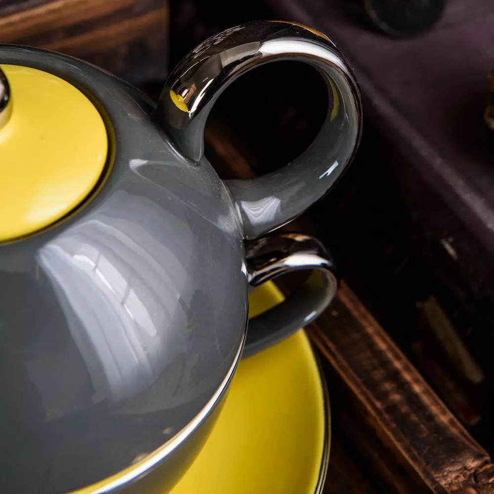 1-Cup 10 oz. Gray Porcelain Teapot Teacup and Saucer Set by Artvigor 8 1-Cup 10 oz. Gray Porcelain Teapot Teacup and Saucer Set by Artvigor - Image 6