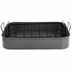 Greystone 12 qt. Speckled Grey Carbon Steel Turkey Roasting Pan Set with Rack by Gibson -Cookware Sales Shop grey gibson roasting pans 985117992m 4f 1000