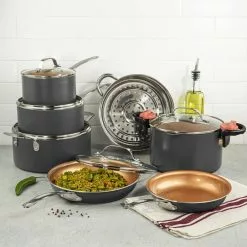 12-Piece Aluminum Ti-Ceramic Nonstick Cookware Set by Gotham Steel -Cookware Sales Shop grey gotham steel pot pan sets 9579 31 1000