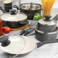 Savory Saffron 16-Piece Ceramic Nonstick Cookware Set in Grey by Spice BY TIA MOWRY 21 Savory Saffron 16-Piece Ceramic Nonstick Cookware Set in Grey by Spice BY TIA MOWRY -Cookware Sales Shop grey pot pan sets 985118507m 31 1000