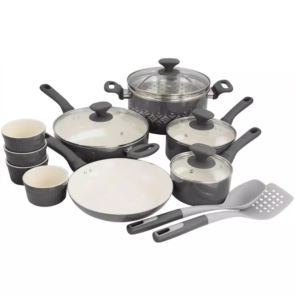 Savory Saffron 16-Piece Ceramic Nonstick Cookware Set in Grey by Spice BY TIA MOWRY 3 Savory Saffron 16-Piece Ceramic Nonstick Cookware Set in Grey by Spice BY TIA MOWRY
