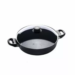 Classic Series Induction 3.7 qt. Cast Aluminum Nonstick Saute Pan in Gray with Glass Lid by Swiss Diamond