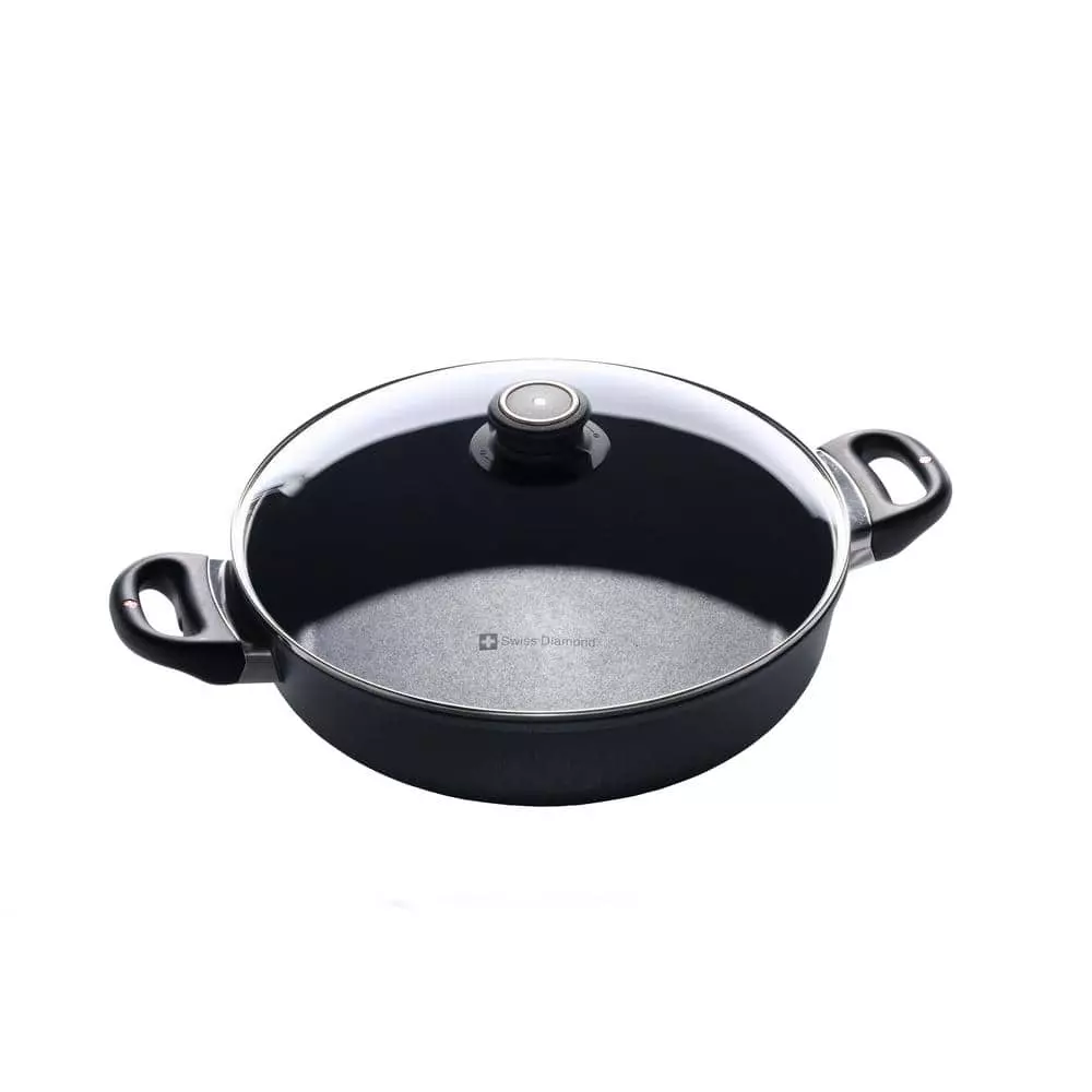 Classic Series Induction 3.7 qt. Cast Aluminum Nonstick Saute Pan in Gray with Glass Lid by Swiss Diamond 3 Classic Series Induction 3.7 qt. Cast Aluminum Nonstick Saute Pan in Gray with Glass Lid by Swiss Diamond