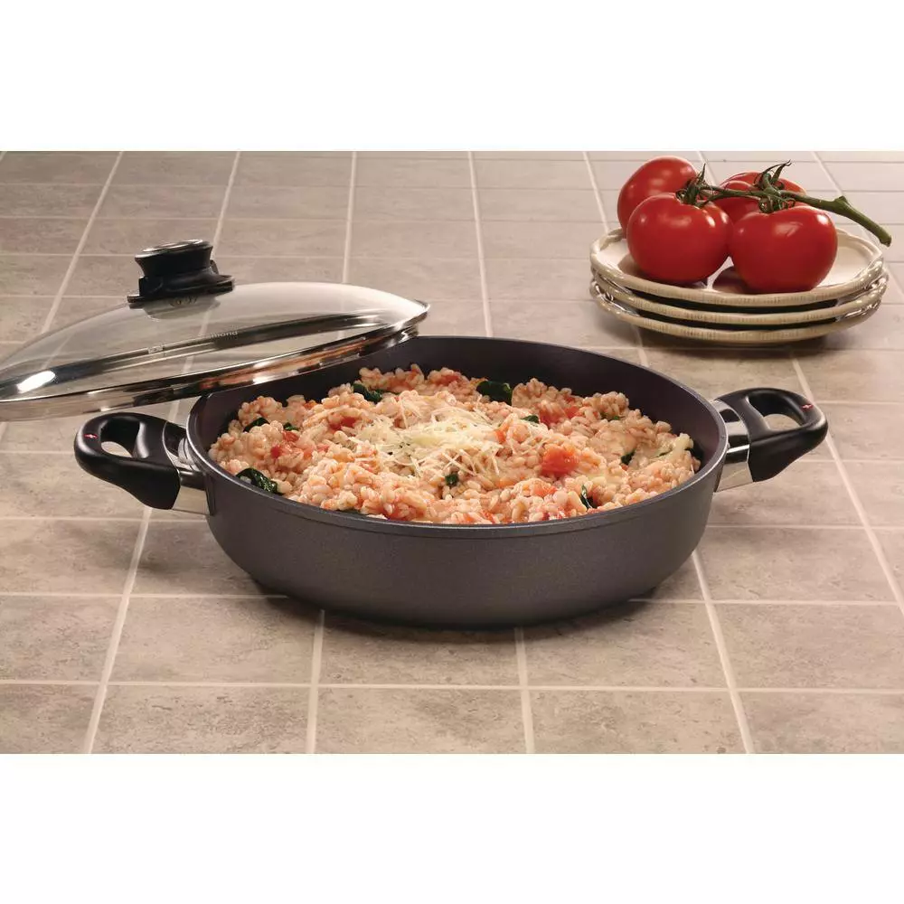 Classic Series Induction 3.7 qt. Cast Aluminum Nonstick Saute Pan in Gray with Glass Lid by Swiss Diamond 4 Classic Series Induction 3.7 qt. Cast Aluminum Nonstick Saute Pan in Gray with Glass Lid by Swiss Diamond - Image 2
