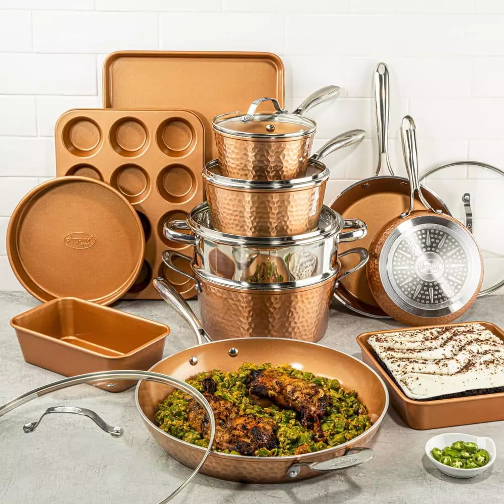 Hammered Copper 17-Piece Aluminum Nonstick Cookware Set by Gotham Steel 12 Hammered Copper 17-Piece Aluminum Nonstick Cookware Set by Gotham Steel - Image 10