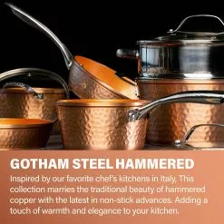 Hammered Copper 17-Piece Aluminum Nonstick Cookware Set by Gotham Steel 18 Hammered Copper 17-Piece Aluminum Nonstick Cookware Set by Gotham Steel -Cookware Sales Shop hammered copper gotham steel pot pan sets 9578 44 1000