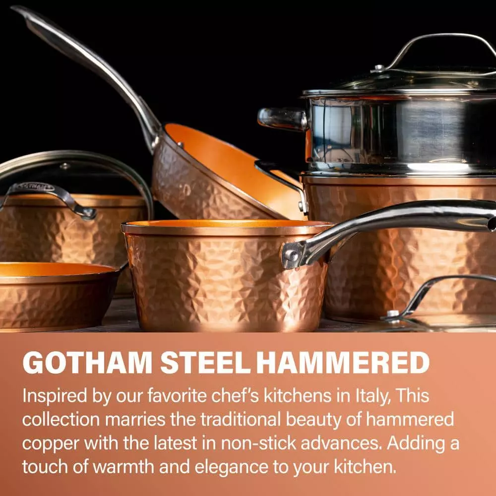 Hammered Copper 17-Piece Aluminum Nonstick Cookware Set by Gotham Steel 9 Hammered Copper 17-Piece Aluminum Nonstick Cookware Set by Gotham Steel - Image 7
