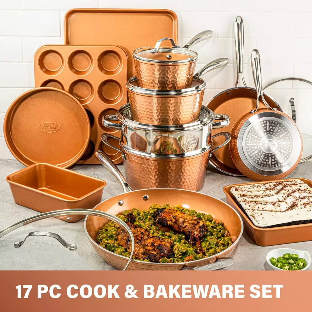 Hammered Copper 17-Piece Aluminum Nonstick Cookware Set by Gotham Steel 7 Hammered Copper 17-Piece Aluminum Nonstick Cookware Set by Gotham Steel - Image 5