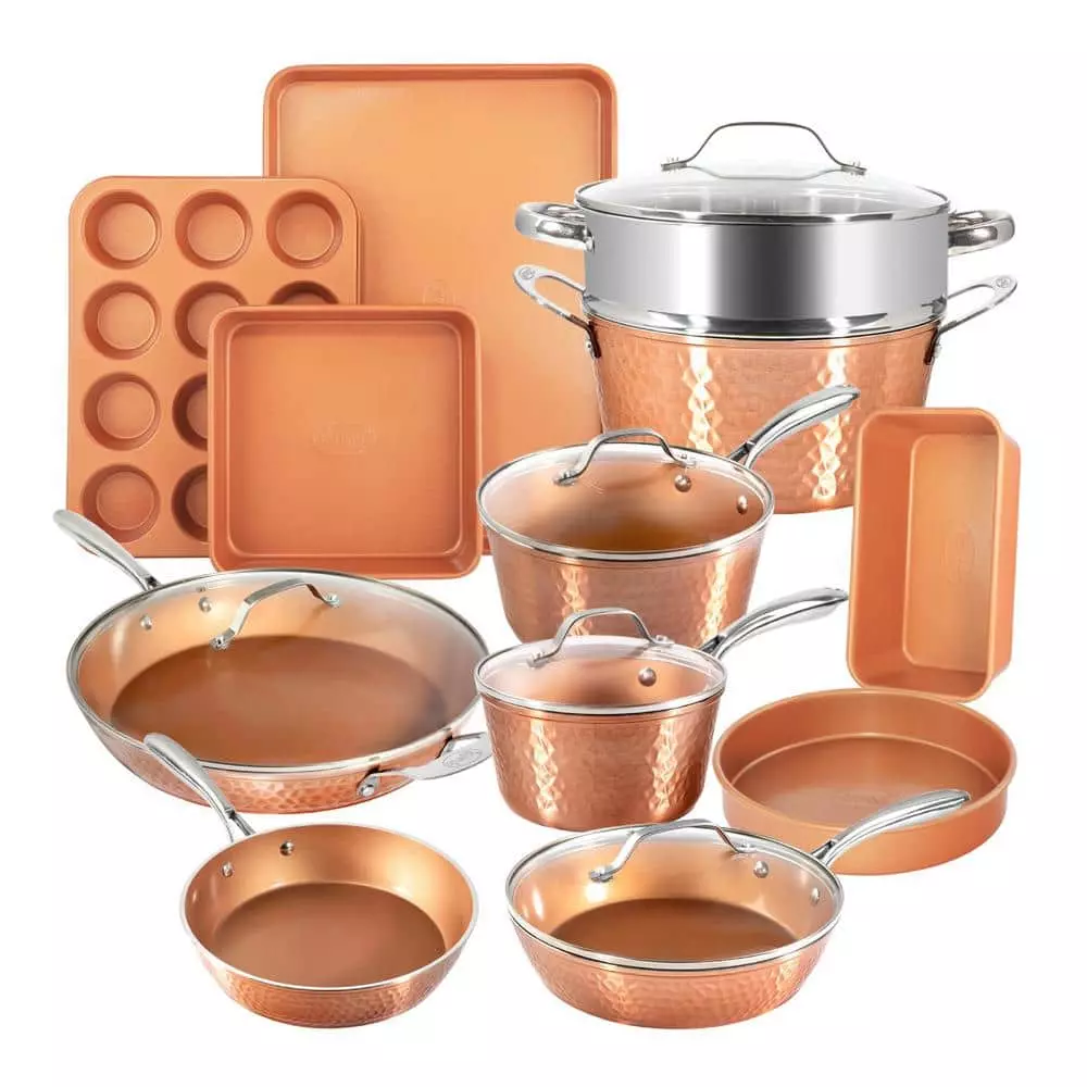 Hammered Copper 17-Piece Aluminum Nonstick Cookware Set by Gotham Steel 3 Hammered Copper 17-Piece Aluminum Nonstick Cookware Set by Gotham Steel