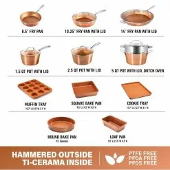 Hammered Copper 17-Piece Aluminum Nonstick Cookware Set by Gotham Steel 15 Hammered Copper 17-Piece Aluminum Nonstick Cookware Set by Gotham Steel -Cookware Sales Shop hammered copper gotham steel pot pan sets 9578 c3 1000