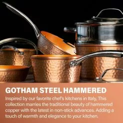 Hammered Copper 5-Piece Aluminum Non-Stick Cookware Set with Glass Lids by Gotham Steel -Cookware Sales Shop hammered copper gotham steel skillets 2692 1f 1000