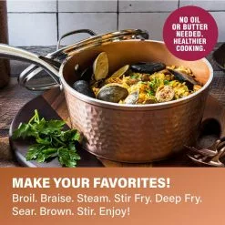 Hammered Copper 5-Piece Aluminum Non-Stick Cookware Set with Glass Lids by Gotham Steel -Cookware Sales Shop hammered copper gotham steel skillets 2692 44 1000