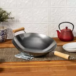 Joyce Chen 14 in. Silver Carbon Steel Non-Stick Round Bottom Wok by Honey-Can-Do -Cookware Sales Shop honey can do woks stir fry pans j20 1140 31 1000