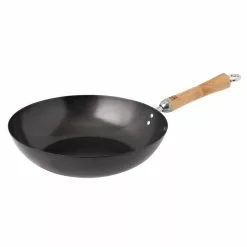 Classic Series 12 in. Black Carbon Steel Non-Stick Wok with Birch Handle by Honey-Can-Do