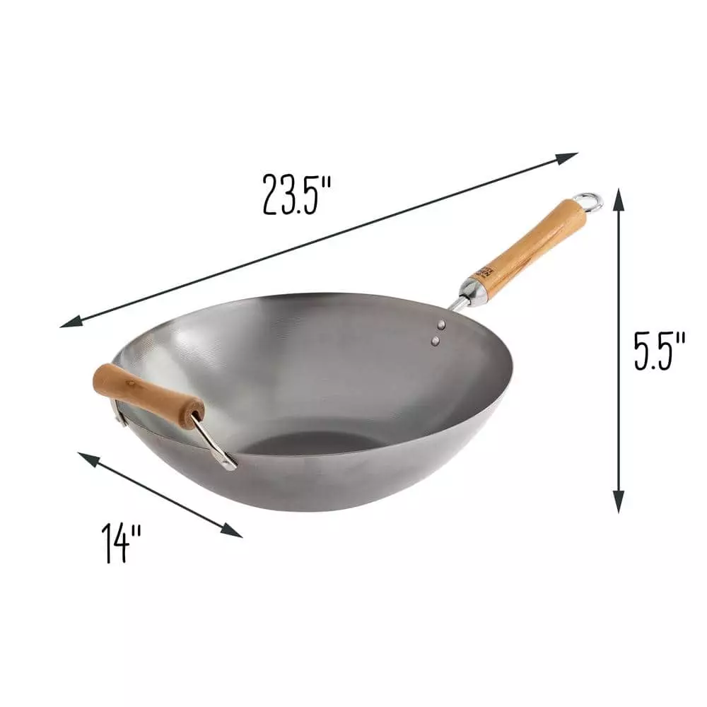 Joyce Chen 14 in. Silver Carbon Steel Wok with Easy-Grab Birchwood Handle by Honey-Can-Do 7 Joyce Chen 14 in. Silver Carbon Steel Wok with Easy-Grab Birchwood Handle by Honey-Can-Do - Image 5