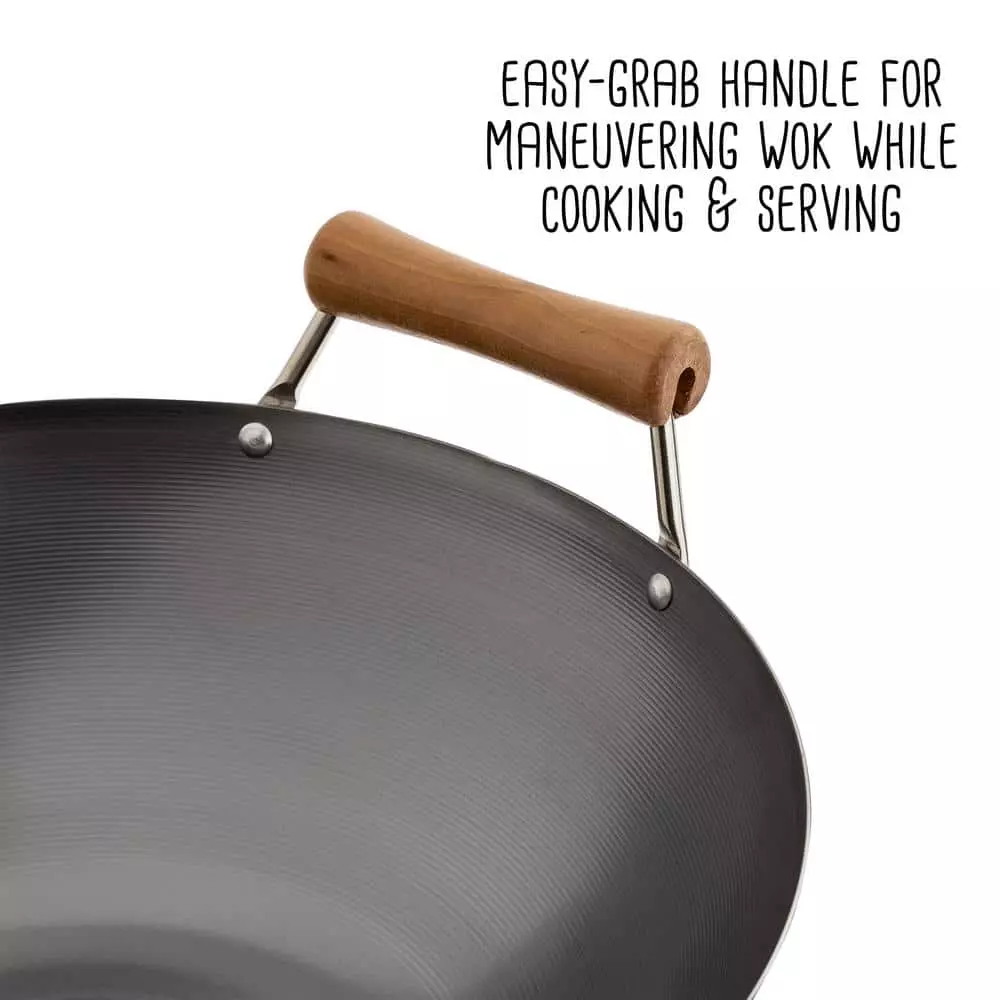 Joyce Chen 14 in. Silver Carbon Steel Wok with Easy-Grab Birchwood Handle by Honey-Can-Do 8 Joyce Chen 14 in. Silver Carbon Steel Wok with Easy-Grab Birchwood Handle by Honey-Can-Do - Image 6