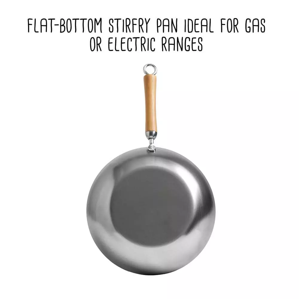 Joyce Chen 12 in. Silver Carbon Steel Stir-Fry Pan with Birchwood Handle by Honey-Can-Do 6 Joyce Chen 12 in. Silver Carbon Steel Stir-Fry Pan with Birchwood Handle by Honey-Can-Do - Image 4