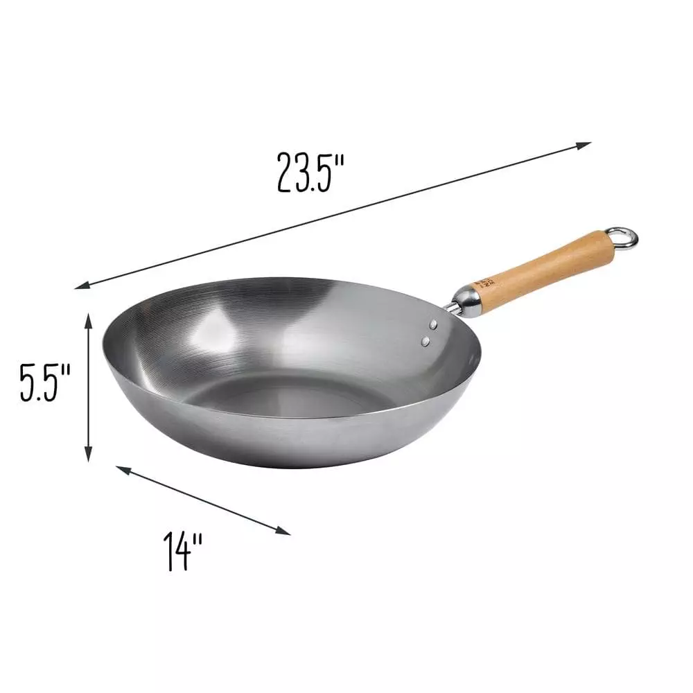 Joyce Chen 12 in. Silver Carbon Steel Stir-Fry Pan with Birchwood Handle by Honey-Can-Do 5 Joyce Chen 12 in. Silver Carbon Steel Stir-Fry Pan with Birchwood Handle by Honey-Can-Do - Image 3