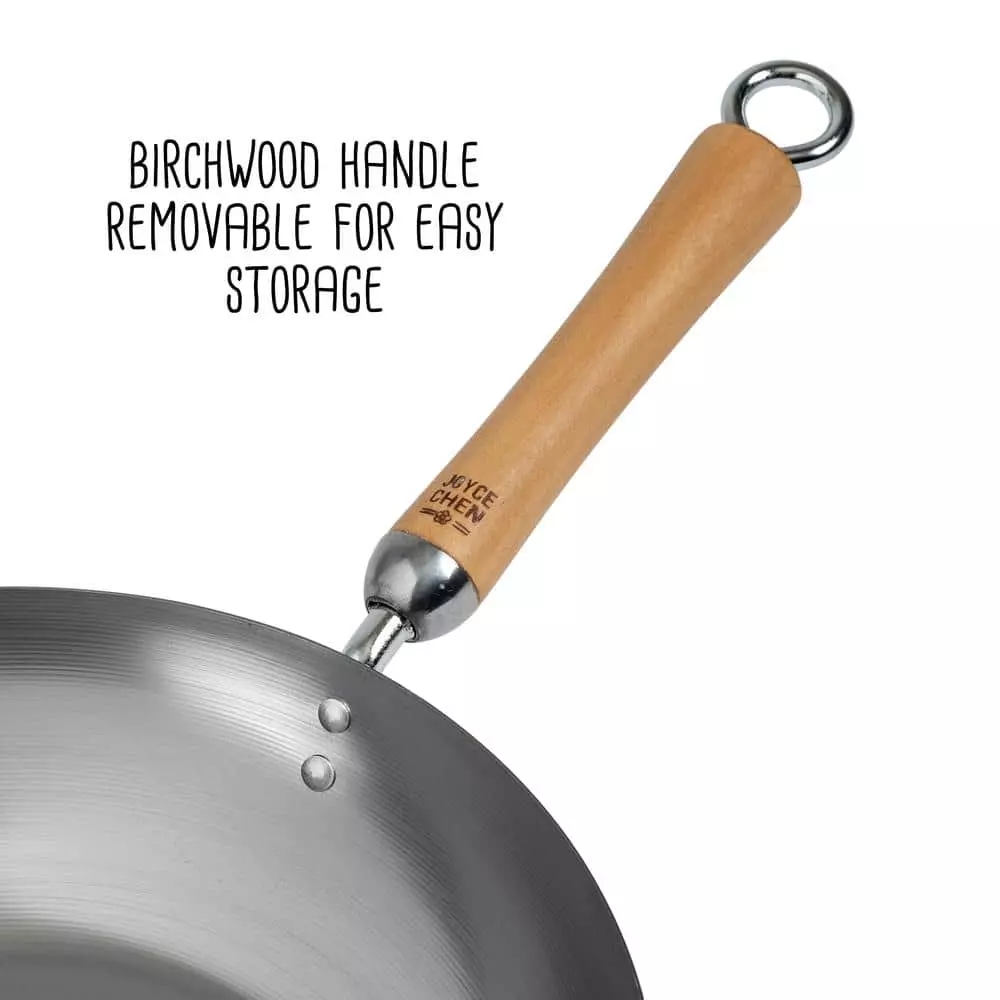 Joyce Chen 12 in. Silver Carbon Steel Stir-Fry Pan with Birchwood Handle by Honey-Can-Do 4 Joyce Chen 12 in. Silver Carbon Steel Stir-Fry Pan with Birchwood Handle by Honey-Can-Do - Image 2